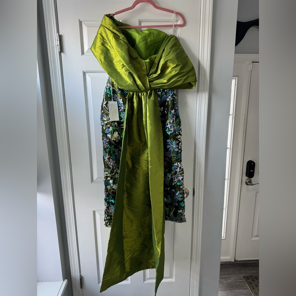 Elegant One Shoulder Green Floral Dress
